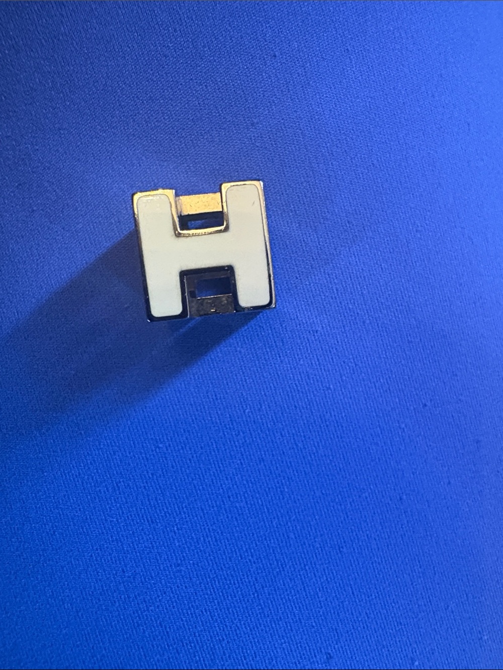 Hermes Silver and off white 'H' pendant charm for necklace
